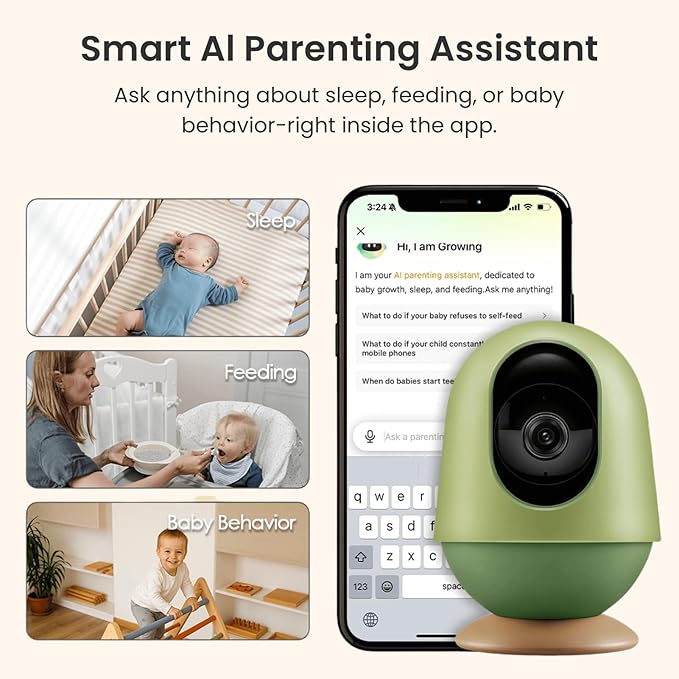 Monai Smart WiFi Baby Monitor with 3K Camera, Free APP with Covered-Face/Sleep/Cry Alerts, Virtual Safety Fence, AI-Powered Smart Baby Monitor, Night Vision, Local Storage & Cloud Backup, Clip Mount