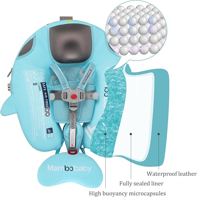Non-Inflatable Mambobaby Float with Canopy, UV-Protective Baby Swimming Float with Safety Buckle, Anti-Flip Tail Swim Trainer Infant Pool Floats (O04NGreen-O04NGCTRURBKMH01O04)