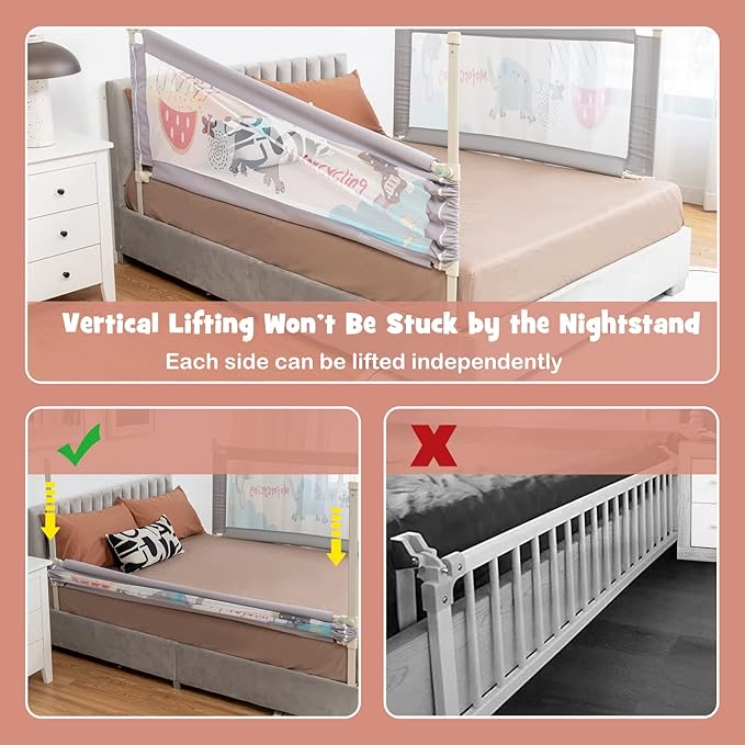 BABY JOY Bed Rail for Toddlers, 77’’ Extra Long, Height Adjustable & Foldable Baby Bed Rail Guard w/Breathable Mesh & Double Safety Child Lock for Kids Twin Double Full Size Queen King Mattress, Gray