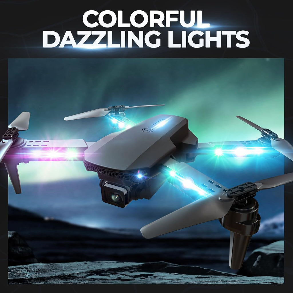 Drone with Camera 1080P HD, Foldable Mini FPV Drones with LED Lights for Adults Kids and Beginners, Toys Gifts RC Quadcopter with One Key Take Off, 3D Flips for Boys Girls with 2 Batteries, Black