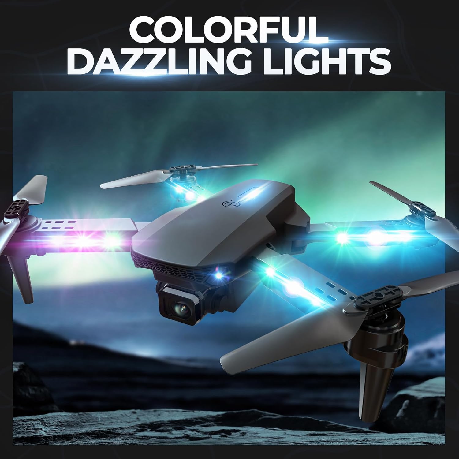 Drone with Camera 1080P HD, Foldable Mini FPV Drones with LED Lights for Adults Kids and Beginners, Toys Gifts RC Quadcopter with One Key Take Off, 3D Flips for Boys Girls with 2 Batteries, Black