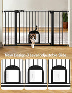 Babelio 36.5-57" Extra Wide Baby Gate with Cat Door,Auto Close&Two Way Swing,Pressure Mounted Dog Gates for Stairs,Doorways,Includes 4 Wall Cups and 3 Extension Pieces,Black
