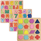 Wooden Puzzles for Toddlers, 3pack Alphabet Shape Puzzles for Kids 3 Wooden Montessori Toddler Wooden Alphabet Number Shape for Kids 3 Years Old Boys & Girls