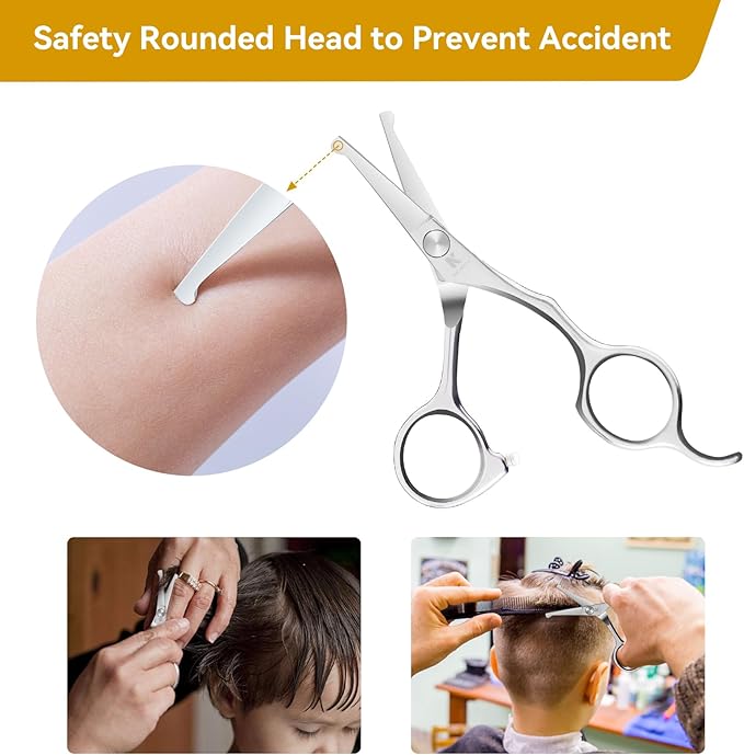 Professional Kids Hair Cutting Scissors Kit - Rounded Tips Barber Hair Cutting Shears (6.1'') & Hair Trimming Scissors (5.1'') for Babies, Toddlers, Children, Home & Salon Haircut Kit