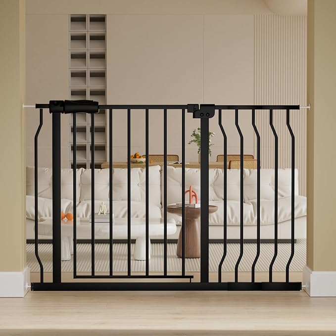Extra Wide Baby Gate Extra Wide Extra Tall Dog Gates for Stairs Doorways Black Metal Tension Indoor Safety Gates with Pressure Mount 38.5-43.5 Inch Wide