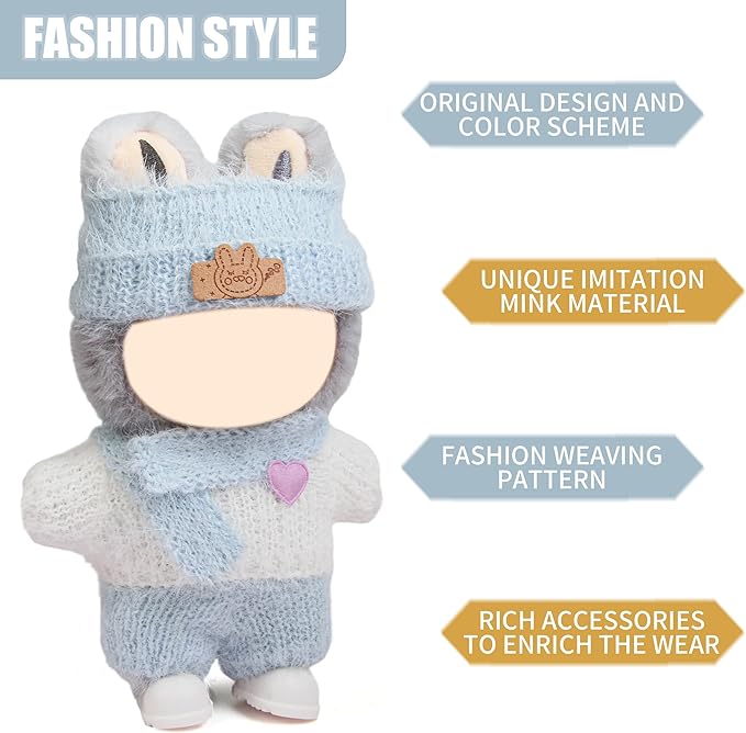 17cm Doll Clothes - 11 Piece Handcrafted Crochet Sweaters Outfit with Accessories Hand Crocheted Hat, Bag, Boys and Girls Stylish Adorable Dolls Clothing Accessories for 17 cm Doll