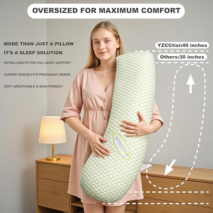 Pregnancy Pillow for Women - Full Body Maternity Pillow for Back & Hip Support, Removable Soft Cover for Side Sleeper Comfort