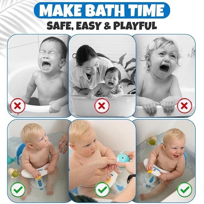 Baby Bath Seat for Babies 6 Months & Up Sitting Up | Non-Slip Bath Seat with Safety Suction Cups & Temperature Alert, Baby Bath Seat for Tub, Shower & Bathtub (Blue)