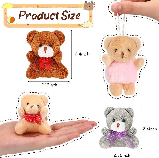 Zhanmai 100 Pcs Mini Plush Stuffed Animal Bulk Small Animal Toys Keychain Party Favors Easter Egg Stuff for Kids Birthday Valentine Carnival Classroom Prizes Gift Goodie Bag Filler(Bear)