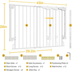 Cumbor 29.2-43" No Bottom Bar Baby Gate for Stairs, 2-in-1 Hardware Mounted Dog Gate Indoor, Auto Close Pet Gate for Doorways with Large Walk Thru Door, Wide Child-Proof Safety Gates for Kids (White)