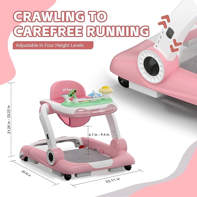 Baby Walker with Wheels, 5 in 1 Walker for Baby Boy Girl 6-12 Months with Bouncer, Music and Lights Baby Jumper Activity Center, Adjustable Height Speed, Push Walker for Ages 6-18 Months Toddler