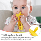 Teething Toys 3 Months+, Mombella Elephant Teethers for Babies with Strap to Clip on, Soft Silicone Teether Toys, 2 in 1 Teether & Pre-Training Toothbrush, 3 Month Old Infant Chew Toys, Yellow