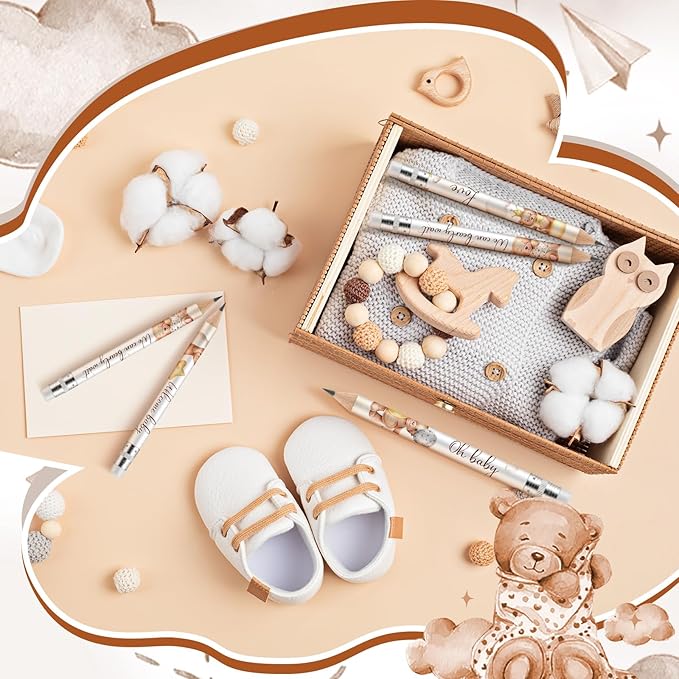Tinlade 60 Pcs Bear Baby Shower Golf Pencils with Erasers Small Kids Sharpened Mini Pencils for School in Bloom Baby Shower Supplies