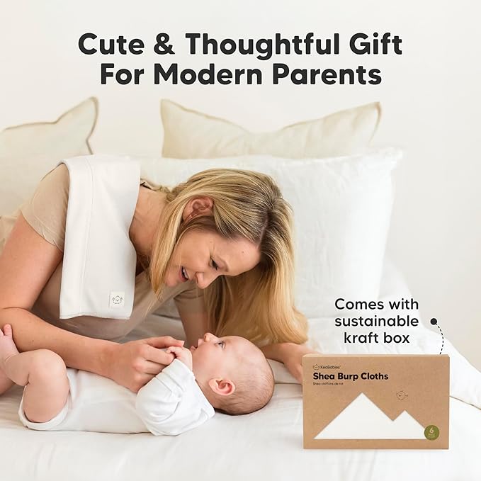 Organic Burp Cloths Baby Boy, Girl - 6-Pack Large Cotton Burping Cloths for Babies, Spit Up Rags, Super Absorbent, Ultra Soft Newborn Rag, Gender Neutral, Machine Washable, Durable (Soft White)