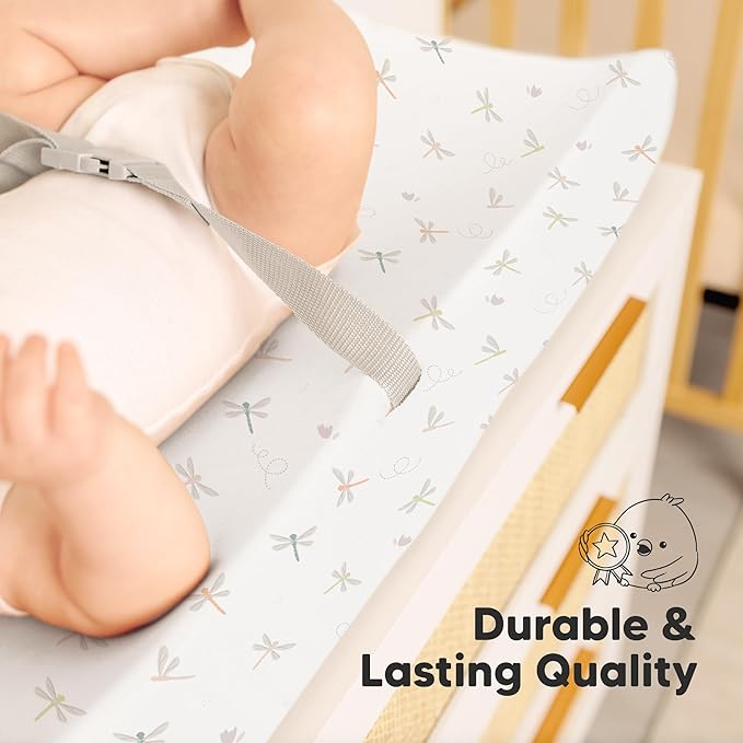 2-Pack Organic Changing Pad Covers for Girl, Boy, Neutral - 100% Cotton Changing Table Pad Cover, Soft Baby Nursery Diaper Changing Pad Sheets, Contour Changing Pads Liners, Change Pad Cover (Meadow)