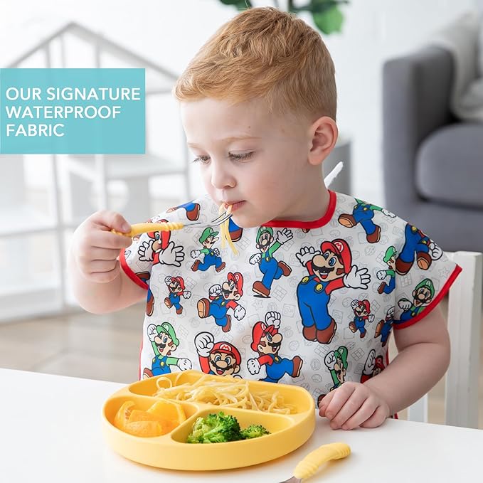 Bumkins Bibs - Toddler Bibs, Waterproof, Large for 1-3 Years, Short Sleeve