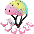 Kids Bike Helmet with DIY Stickers and Knee Pads Elbow Pads Wrist Guard Set for Ages 3-8-14 Toddler Boys Girls Helmet for Roller Skates Cycling Skateboarding Bicycle Scooter