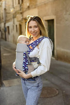 Beco Gemini Baby Carrier from Newborn to Toddler - Certified Ergonomic Newborn Baby Carrier for Infants and Children of 7-35 lbs - M Shape, Adjustable Seat, Breathable 3D Mesh (Cool Rain Drops)