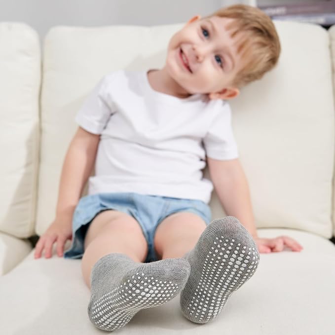 Zaples Baby Non Slip Grip Ankle Socks with Non Skid Soles for Infants Toddlers Kids Boys Girls