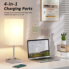 Touch Bedside Table Lamp For Nightstand - 3-Way Dimmable Night Lamp with USB A + Type C Charging Ports and two AC Outlets, Small Desk Light with E26 LED Bulb for Bedroom Living Room, WHITE PLUS