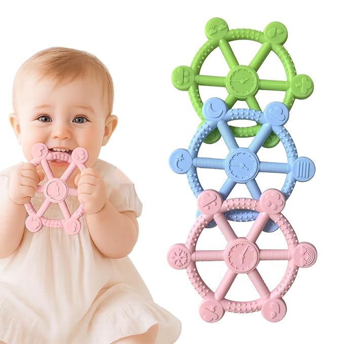 3 Packs Baby Teething Toy for 3-6 6-12 Months - Baby Teether Chew Infant Toys 3-6 Months Soft Silicone Hand Teethers for Babies 24 Months,Easy to Grasp Teething Relief Stocking Stuffers