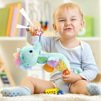 LIGHTDESIRE Baby Toys Musical Seahorse,Infant Stuffed Animal Toys with Crinkle and Rattles,Soft Sensory Toys with Textures for Tummy Time Newborn Boys Girls 0 3 6 12 Months(Blue)