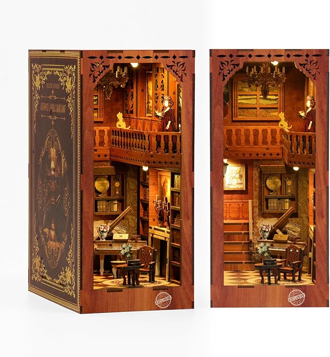 Book Nook Kit - DIY Miniature House Dollhouse 3D Puzzles for Adults and Teens - Gifts for Family and Friends Bookshelf Decor Tiny House Model Build with LED Light (BV02-003)