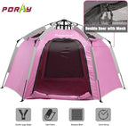 Portable Hexagon Kids Play Tent with LED Strip Lights Indoor Children Play House Easy Set-up Space Dream Tent for Night 4-5 Person & Birthday Gifts