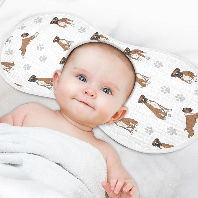 1 Pack Muslin Burp Cloths Boxer Dogs White Cotton Baby Burp Cloths Ultra Absorbent Soft Burping Cloth Washcloths for Newborn Baby Boys Girls 22x11 Inch