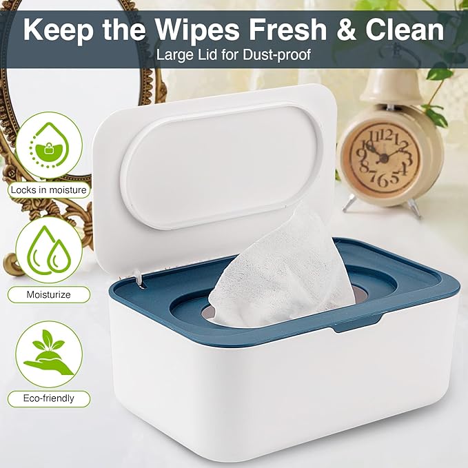 Baby Wipes Dispenser, Wipe Holder for Baby & Adult,Keeps Wet Tissue Fresh, Non-Slip Wipes Case,Easy Open & Close， Flushable Wipe Container with Sealing Design Lid