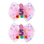 Birthday Hair Bow for Baby Girls 1 2 3 4 5 6 Year Old Sprinkle Hair Clips Happy Birthday Decorations for Girls Toddlers With Pom-Poms Ice Cream Candy Party Pink Hair Accessories for 5th Sweet Party