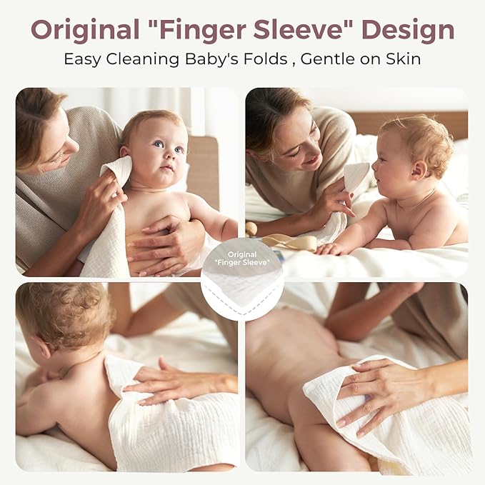 Momcozy Soft & Absorbent Baby Washcloths - 4 Layer Design| Medium Thickness| Premium Cotton for Newborns' Skin-Great for Bathing, Wiping & on-The-go Use, Shower Gift and Essential(5 Pack, 10x10 inch)