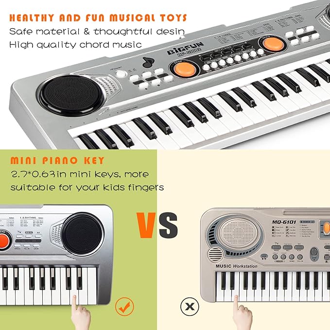 Raimy Piano Keyboard for Kids 49 Keys Portable Keyboard Piano Early Learning Educational Electronic Musical Instrument Toys Gifts for 3 4 5 6 7 8 9 Year Old Boys and Girls (Silver)