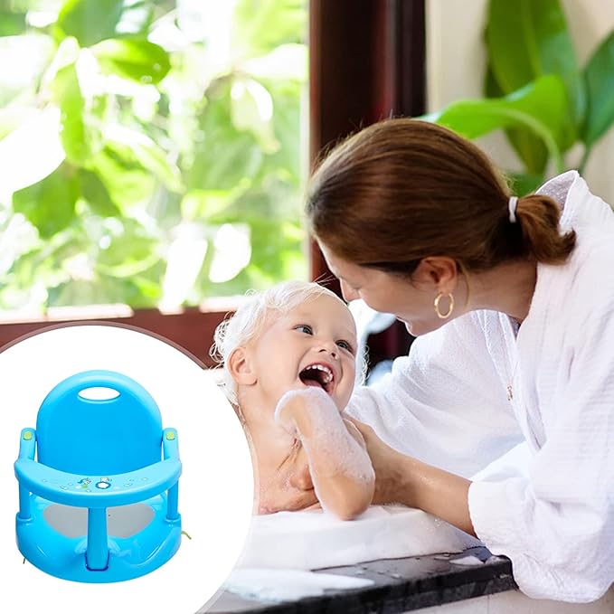 Foldable Baby Bathtub Seat, Non-Slip Bath Chair for Sitting Up, Cute Shape With Suction Cups for 6-18 Months (Pure Blue)