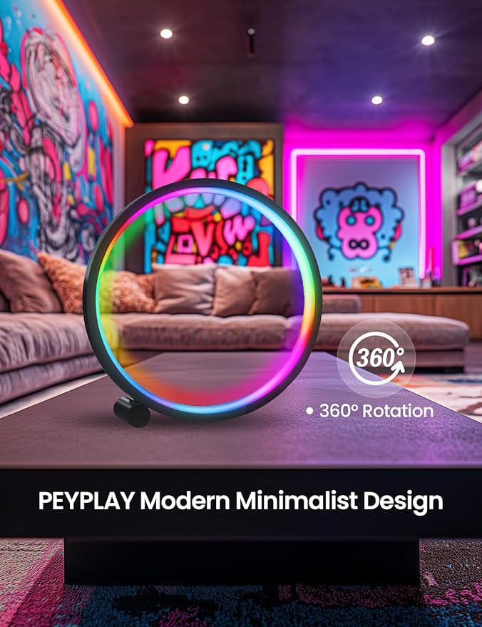 Smart LED Table Lamp, RGB+IC Lighting, Color Changing Night Light, Music Sync, DIY Mode, Stepless Dimming, App & Voice Control (2.4GHz WiFi), Works with Alexa & Google, for Bedroom & Gaming