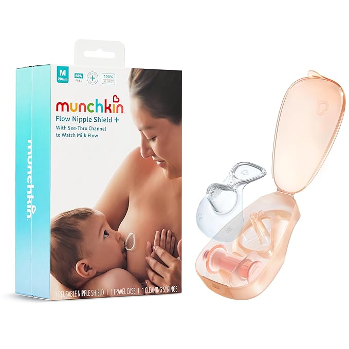 Munchkin® Flow Nipple Shield + with See-Thru Channel to Watch Milk Flow - Nurse Confidently and Meet Your Breastfeeding Goals, Silicone - 20mm