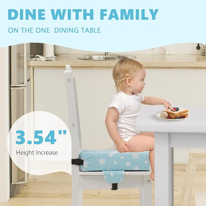 Booster Seat for Kitchen Chair with Adjustable Straps, Toddler Booster Seats for Dining Table Portable for Travel Camping Eating, Booster Cushion for Table for Baby Child Infant Kid Boy Girl