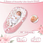 Baby Lounger - Infant Lounger for Newborn 0-24 Months, Breathable & Soft Baby Lounger Cover, Portable Infant Lounger for Home and Travel, Babies Essentials Gifts - Pink