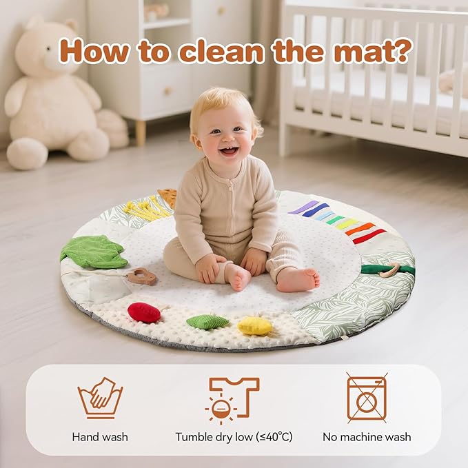 Montessori Baby Play Mat for Early Learning, Tummy Time Playmat, Activity Mat with 5 Development Zones, for Motor Skills & Sensory Development, Baby Essentials Gift
