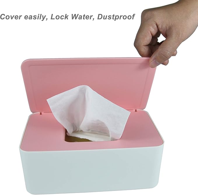 Diaper Wipes Dispenser, Tissue Storage Box Case, Wet Wipe Dispenser Holder with Lid for Home, Office, Cars (Pink)