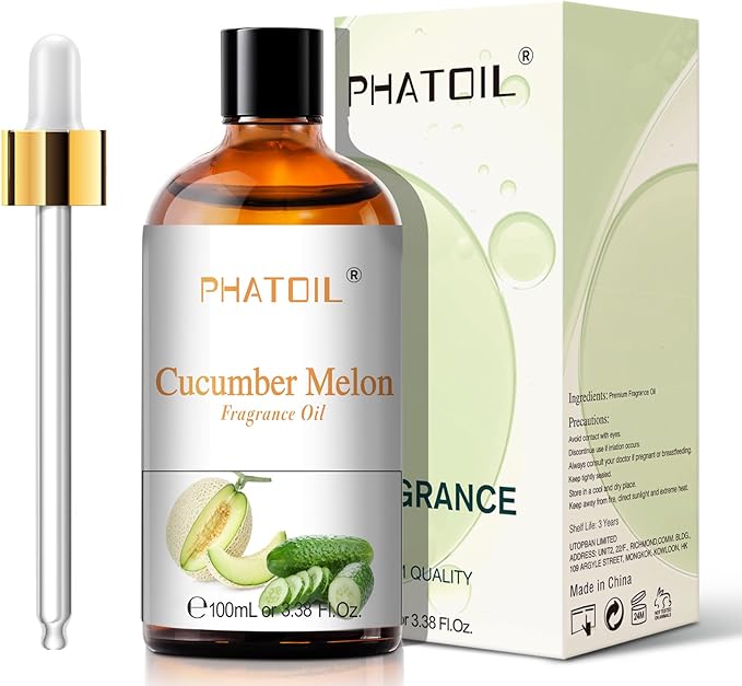 PHATOIL 3.38FL.OZ Cucumber Melon Fragrance Oils for Aromatherapy, Essential Oils for Diffusers for Home, Perfect for Diffuser, Yoga, Skin Care, DIY Candle and Soap Making - 100ml