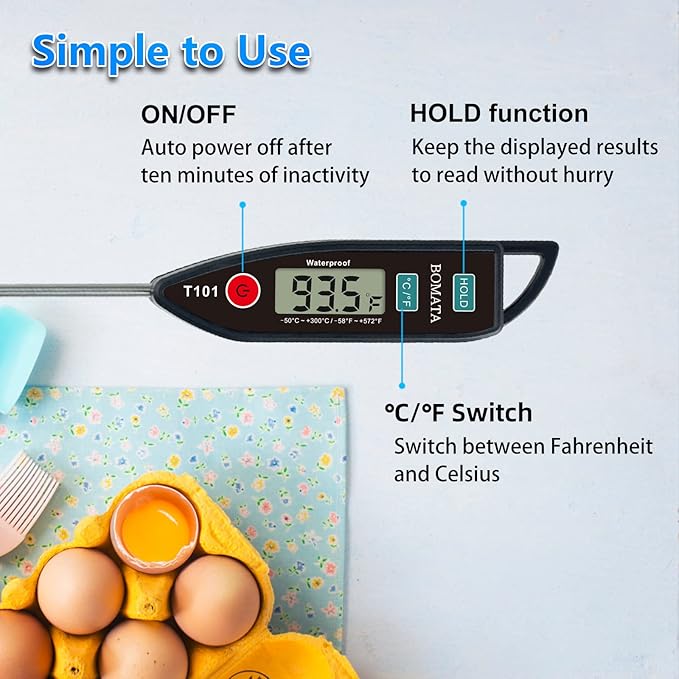 BOMATA 6 Pack Waterproof IPX7 Meat Thermometer Instant Read Food Thermometer with Long Probe for Water, Liquid, Kitchen Cooking, Grill,BBQ ! T101 X 6 Pcs (Black & Red & White)…