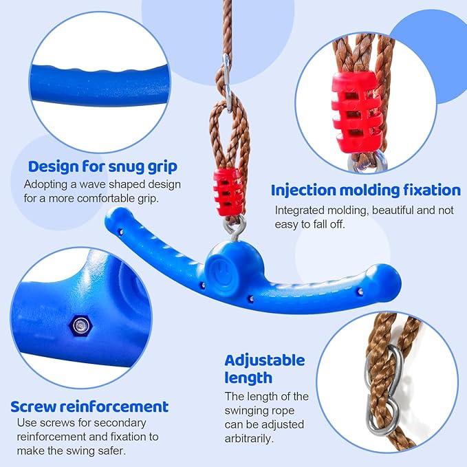 Ninja Swing-Twister 360° Spin Handle: Kids Slackline Accessories & Swing Attachment - Activate Ninja Powers with Epic Twist-Spin Flips! (Blue - Backyard/Playground Hang Toy)