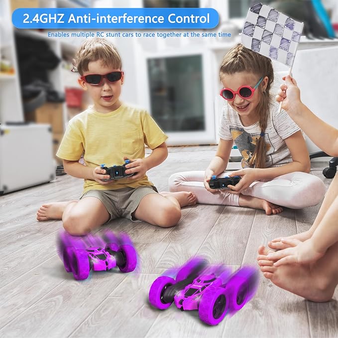 Remote Control Car for Girls, Stunt Rc Car, Princess Toys for Girl 6 7 8 9, Electir Toy, Double-Sided 360° Rotating 4WD Rc Drift Truck for Birthday Gift (Purple)