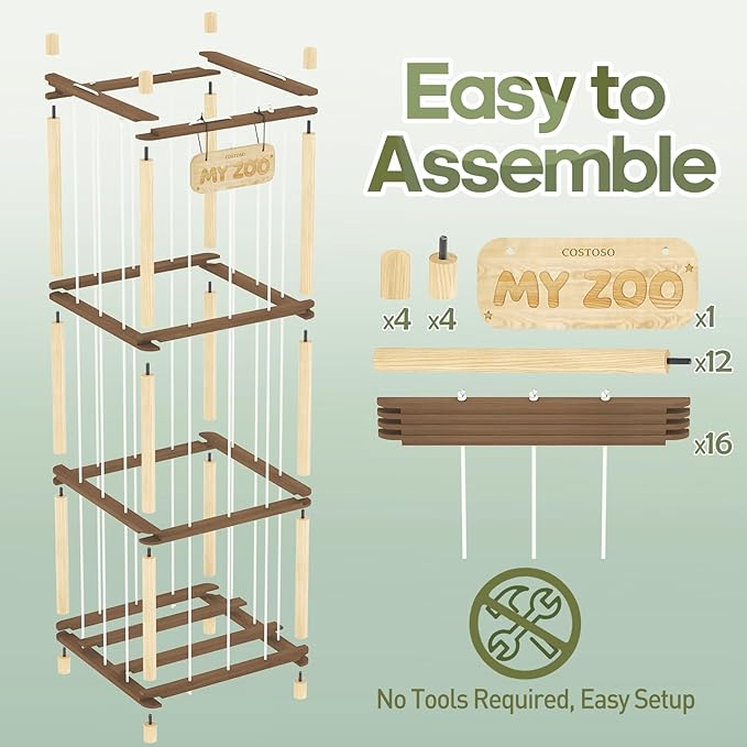 Stuffed Animal Storage, Two-Tone Wood Toy Storage, Space Save Zoo Toy Organizer, Large Capacity Stuffed Animal Holder for Toddler, Gift for Playroom Bedroom Nursery, WJJ-S1