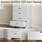 Tall 6-Drawer Dresser for Bedroom, Modern Wooden Chest of Drawers with Metal Handles, Anti-Tipping Design, Sturdy and Stable Storage Organizer for Living Room, Entryway, Home Office, Standard