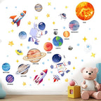 Outer Space Wall Stickers for Kids: Peel and Stick Astronaut Planets Rocket Wall Decals - Wall Art Decor Kids Supplies Ages 1 2 3 4 5 6 7 8 9 10 11 12 Year