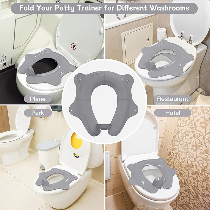 SKYROKU Foldable Kids Toilet Seat – Portable & Anti-Slip Travel Potty Training Seat for Toddlers,Safety material Baby Toilet Seat, Easy Clean & Compact for Home, Daycare, Grandparents House (Ages 2-6)