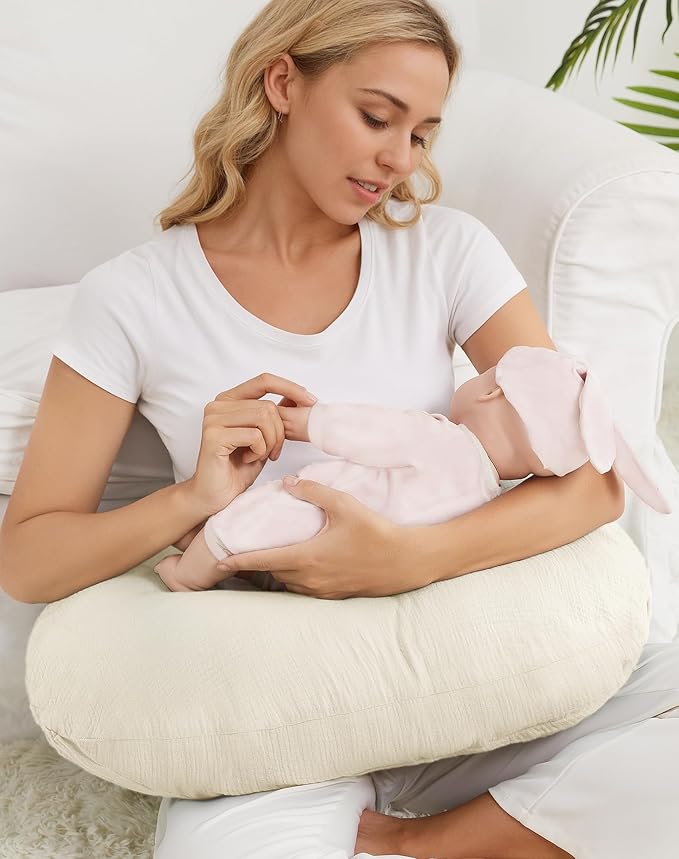 Nursing Pillow Covers, Muslin Nursing Cover for Breastfeeding Pillows, Comfortable for Baby Girls and Boys (Pale Yellow)