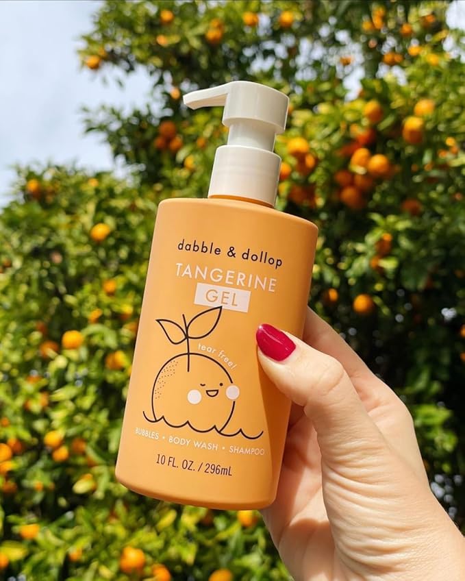 Dabble & Dollop Tangerine Body Wash & Shampoo – 3-in-1 Natural Bubble Bath for Kids, Made in USA, No Parabens or Sulfates, Vegan, Gluten-Free, Tear-Free (10oz, Pack of 2)